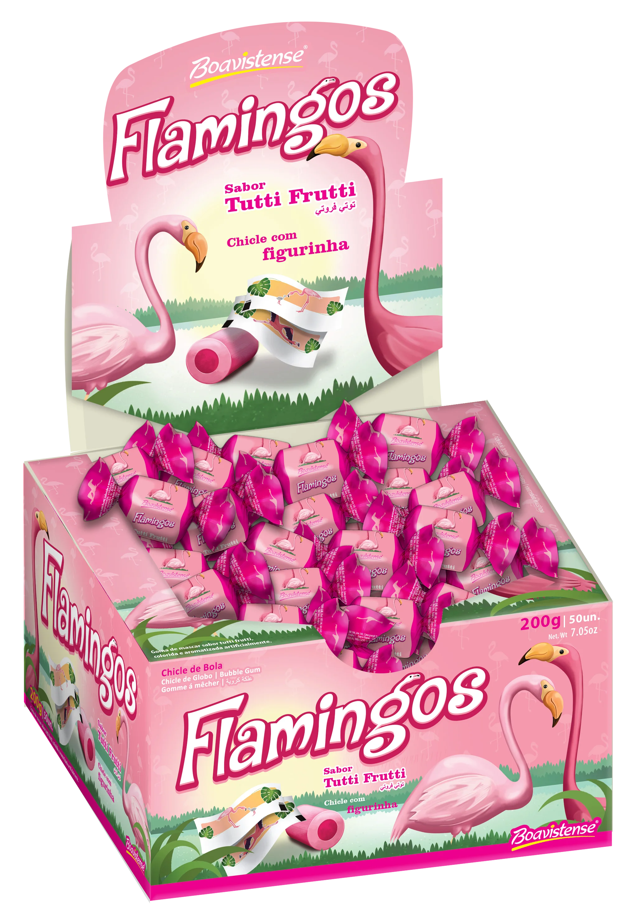 68930 - Chicle Flamingos Mint, Tutti-Frutti Chewing Gum 4g 24x50un