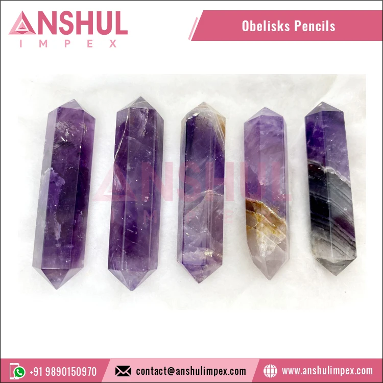 Purple Color Polished Crystal Natural Healing Amethyst Double Terminated Obelisks Pencils
