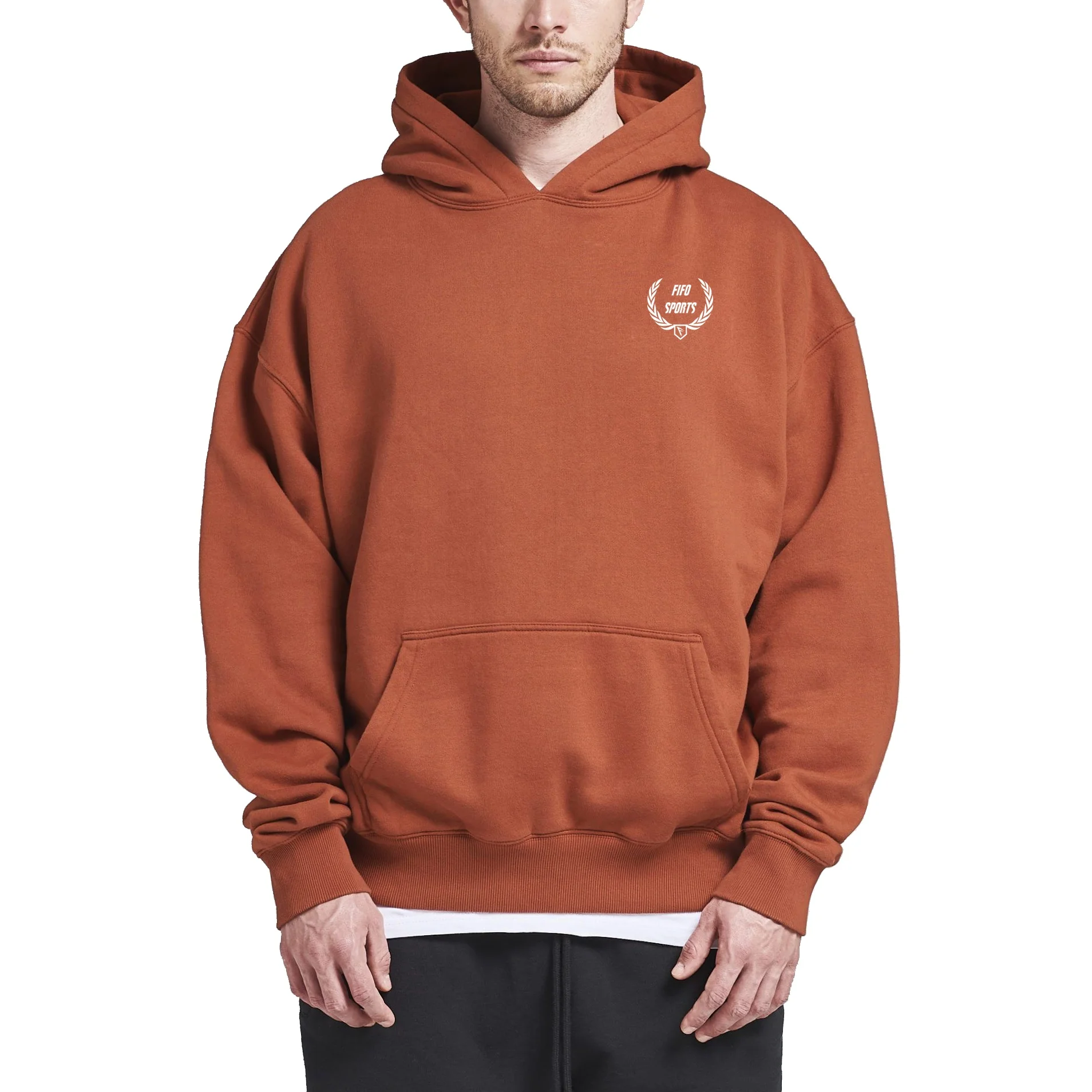 Custom 465-485 gsm oversize fleece boxy hoodie men green rue porter organic cotton hoodie