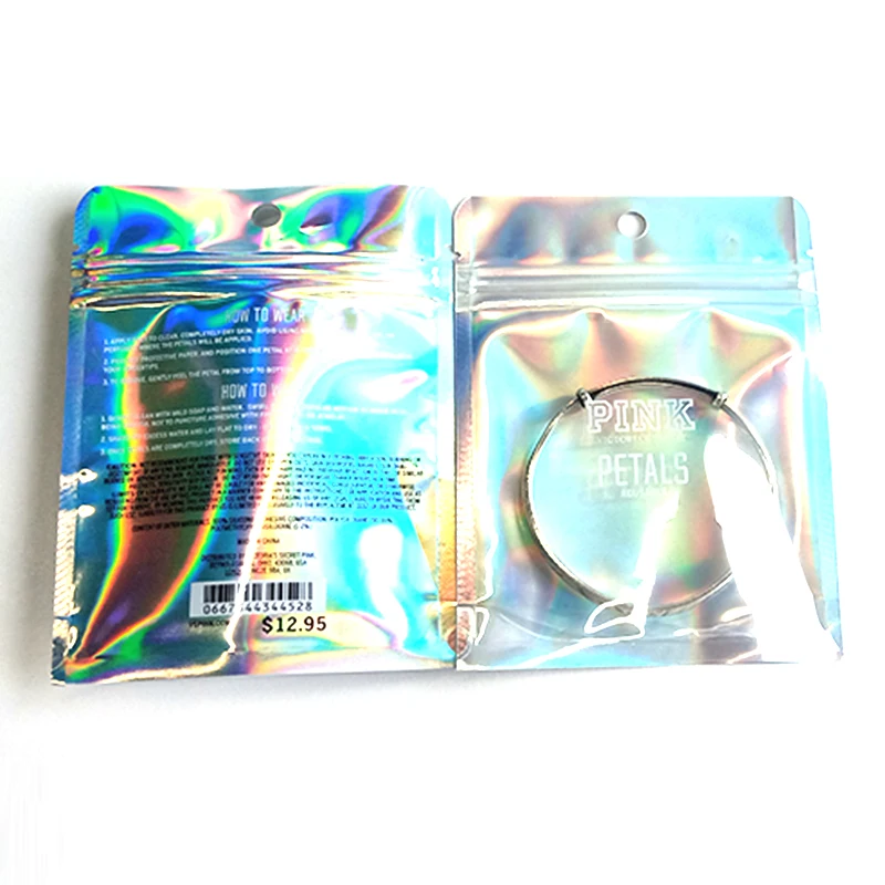 Упаковка для ювелирных изделий на заказ с логотипом, сумка для висячих сережек, пакет из полиэстера, голографический прозрачный стоячий мешок с передним дисплеем