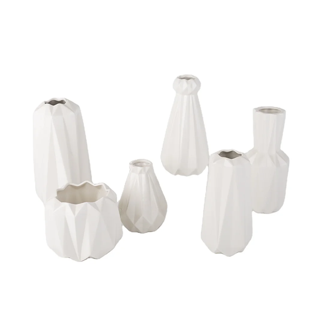 
Modern simple white fold glazed extra large ceramic vases and flower pots set for home restaurant decoration 