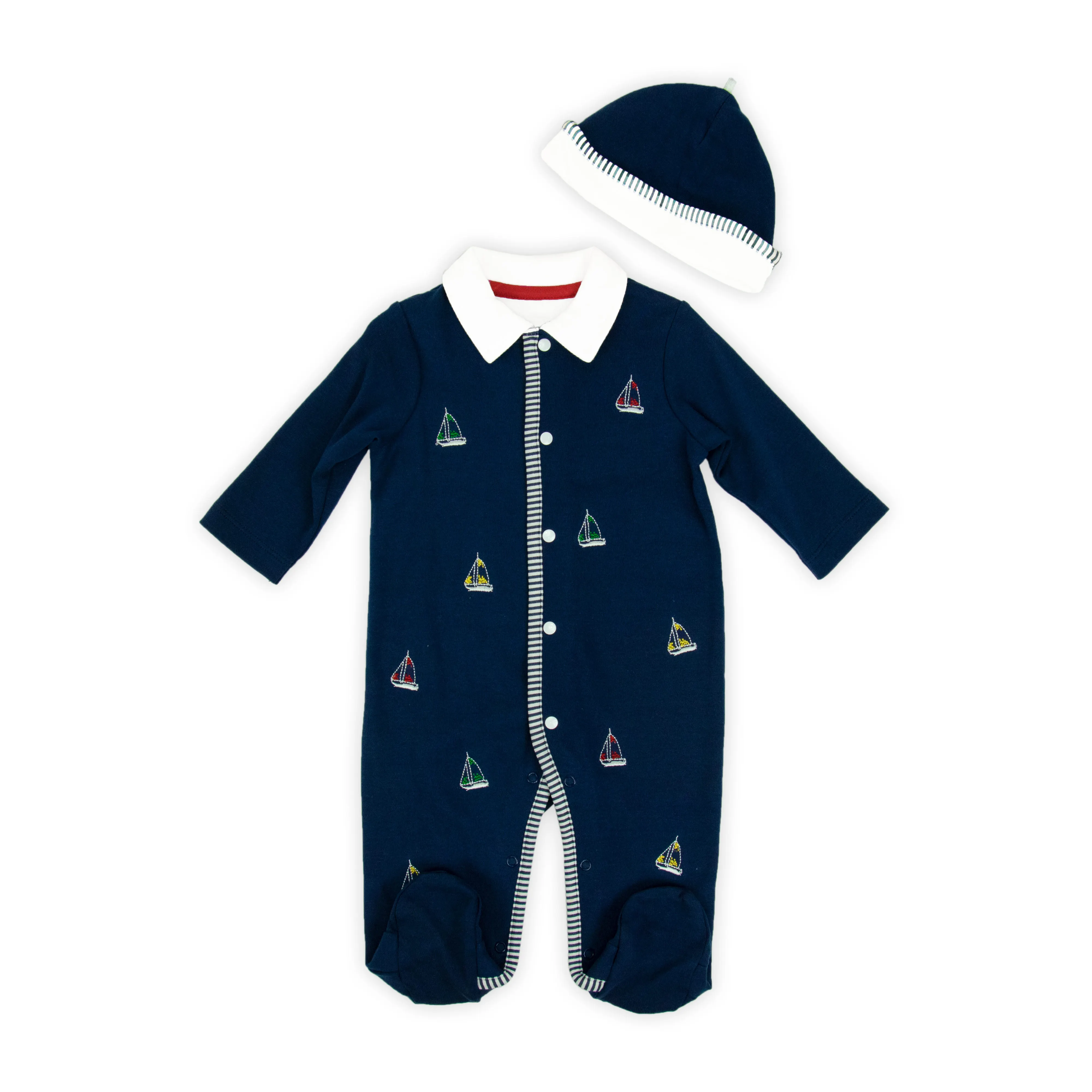 
JOYUAN GARMENT MANUFACTURER BR19081014 baby romper - COTTON NAVY BLUE DARK SAILOR kids 2 PIECES jumpsuit with BEANIE 