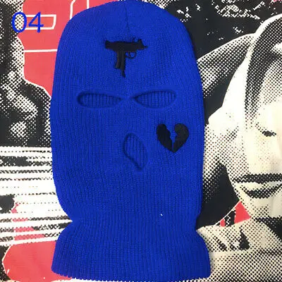 3 Holes Embroidered Full Face Mask Winter Ski Cap Balaclava Tactical Warm Acrylic Embroidery Face Masks