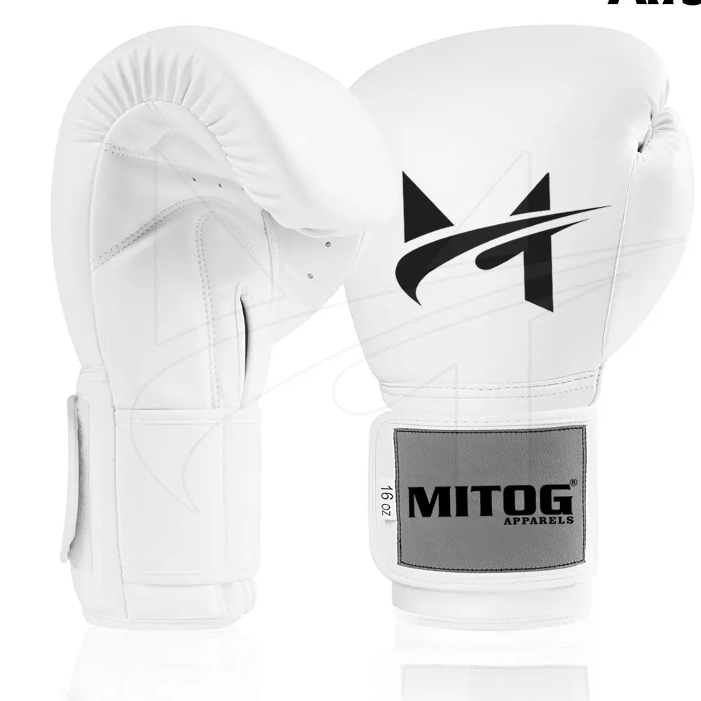 
Top Selling Custom logo Fancy Sparring Training Fighting Punching PU Leather Boxing Gloves White color 