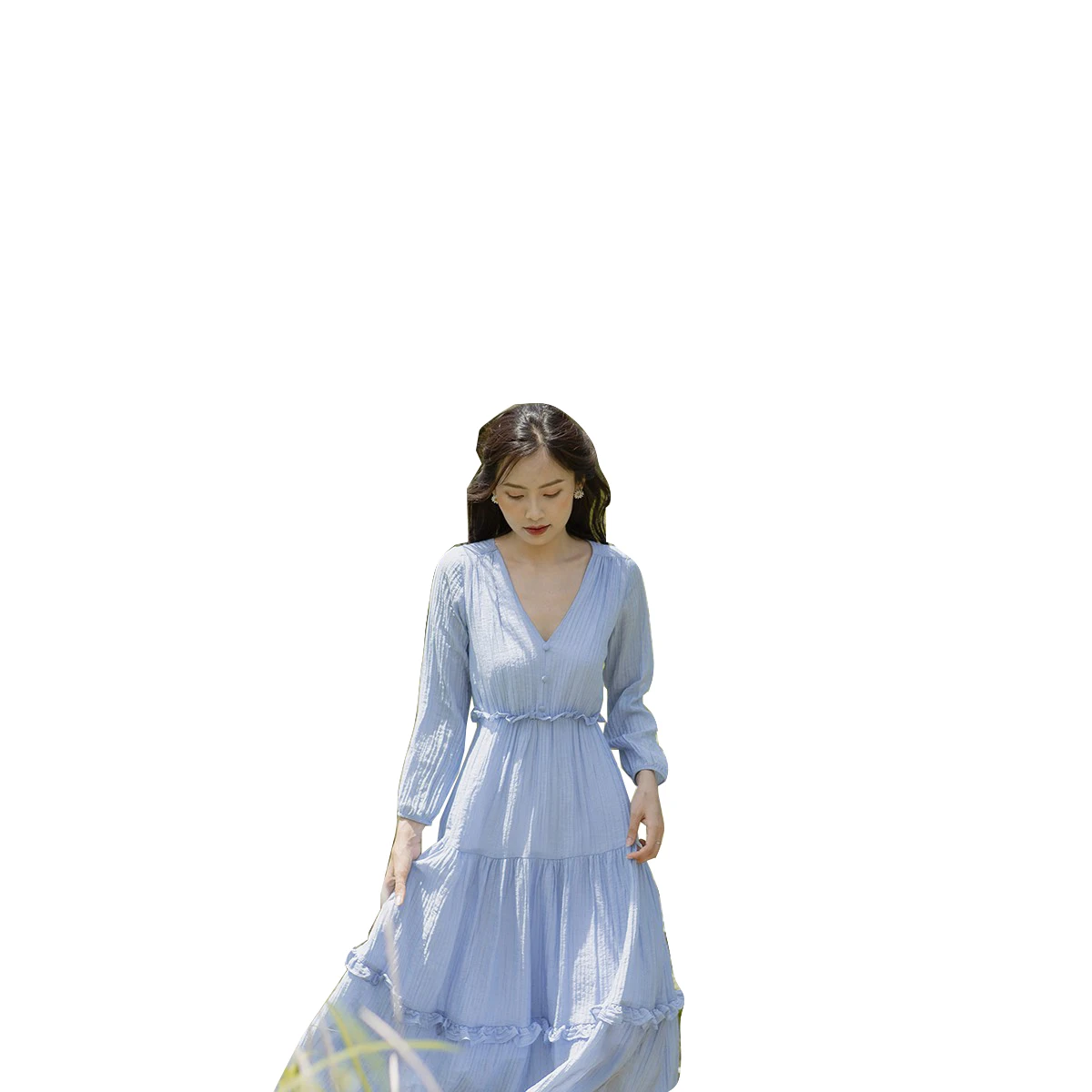 Белое летнее винтажное длинное платье макси с V-образным вырезом элегантные женские повседневные длинные летние платья сделано в вьетнаме