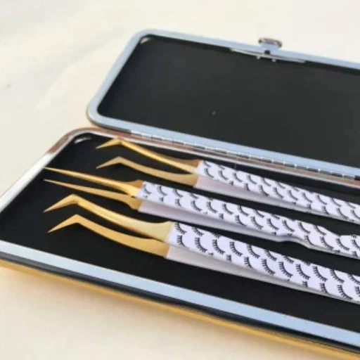 
White Gold Professional Lash Tweezers Set with Magnetic Case 