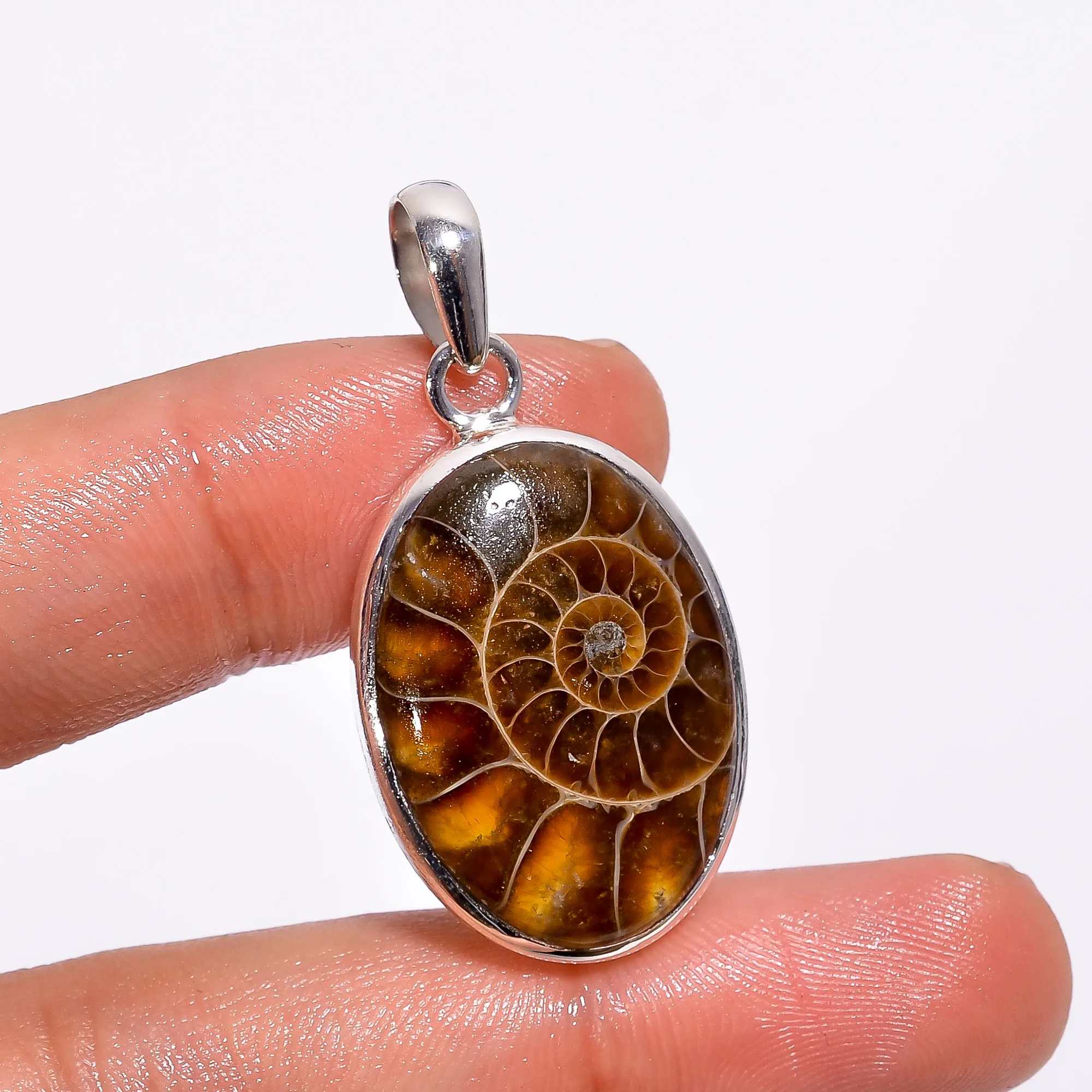 Pendant Jewelry Wholesale Ammonite Gemstone Cabochon Pendant Necklace 925 Sterling Silver Natural Gift Canada High Unisex India