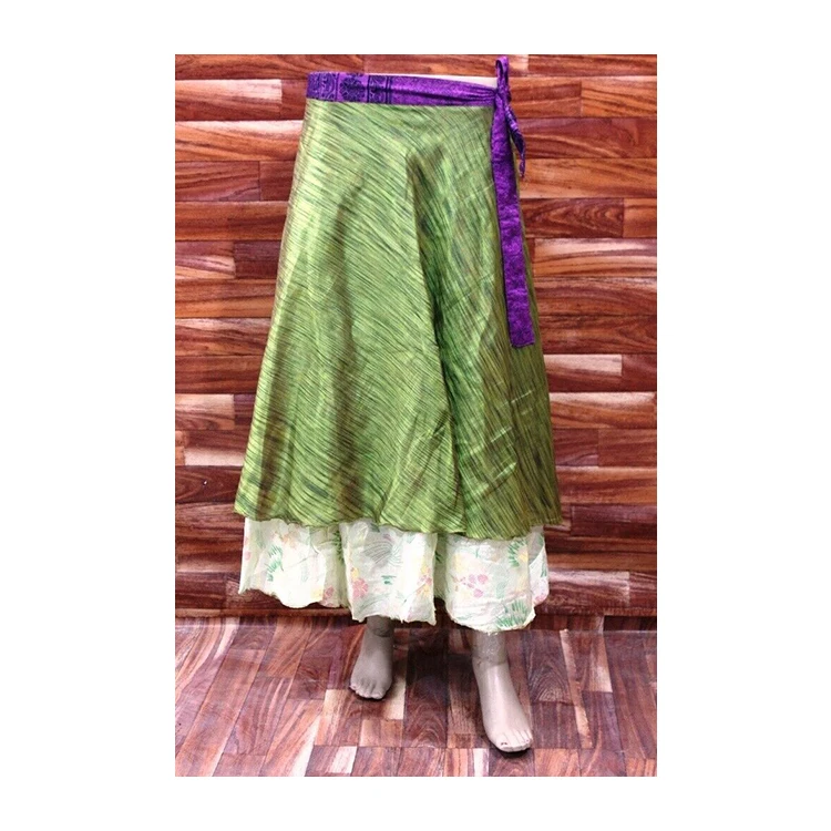 Indian Wrap Skirts Silk Polyester Mixed Silk Fabric Magic Wrap Around Skirts with Lovely Floral Printed for Girls and Women