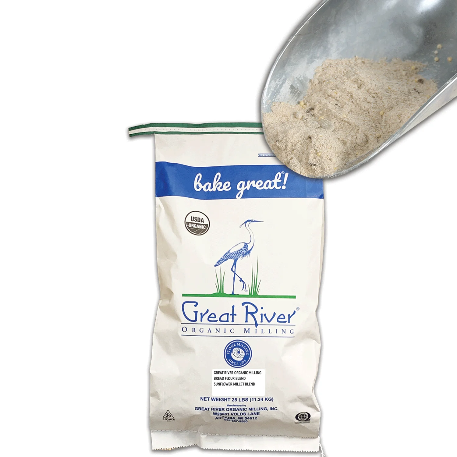 Great River Organic Milling Bread Flour Blend, Stone Ground, Organic, Sunflower Millet, 25 Pound (Pack of 1)