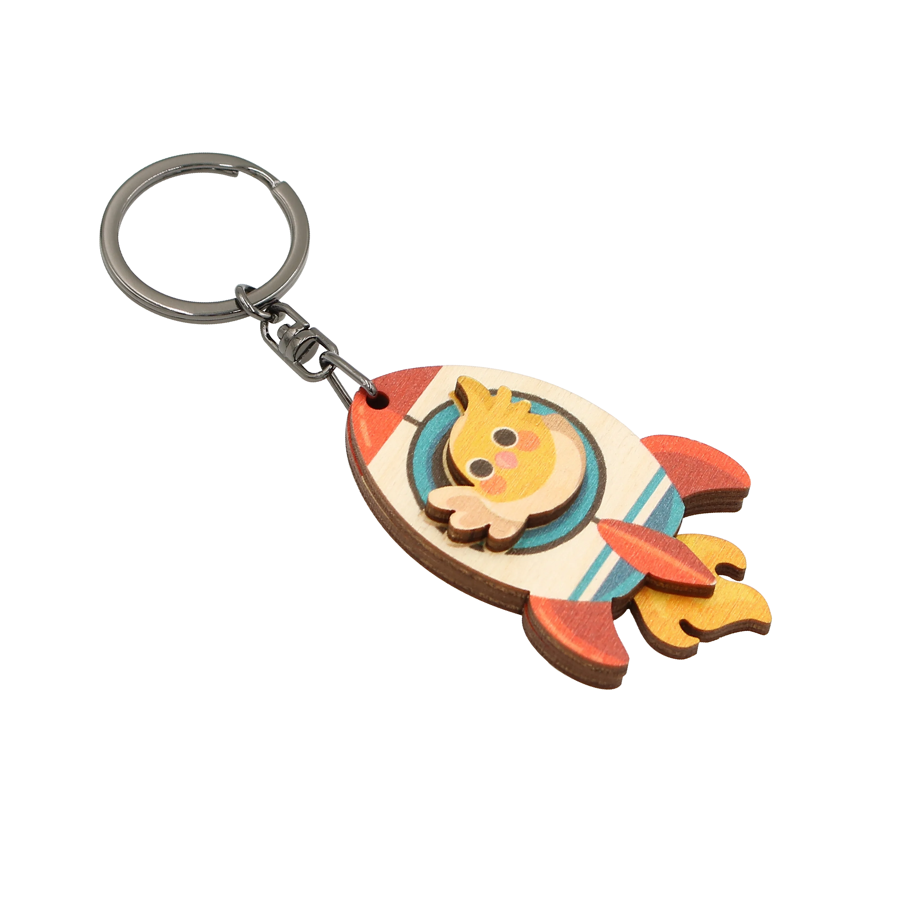 Rocket Yellow Parrot Cute Animal Wood Keychain Souvenir