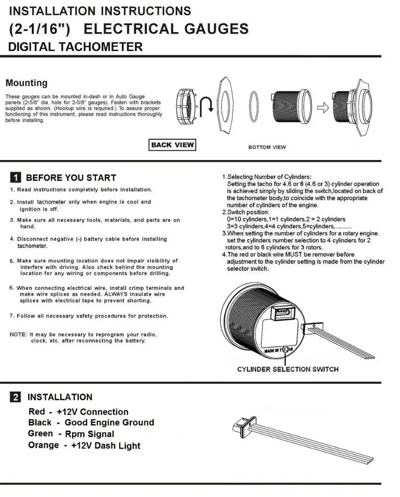 52mm black face blue LED digital waterproof tachometer for car