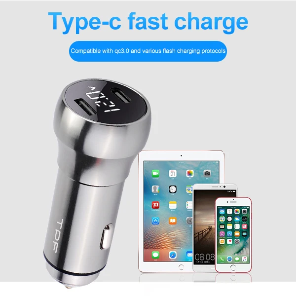  Алюминиевый материал Quick Charge 3 0 USB + кабель Type C порт автомобильное зарядное устройство для ноутбука и зарядки телефона