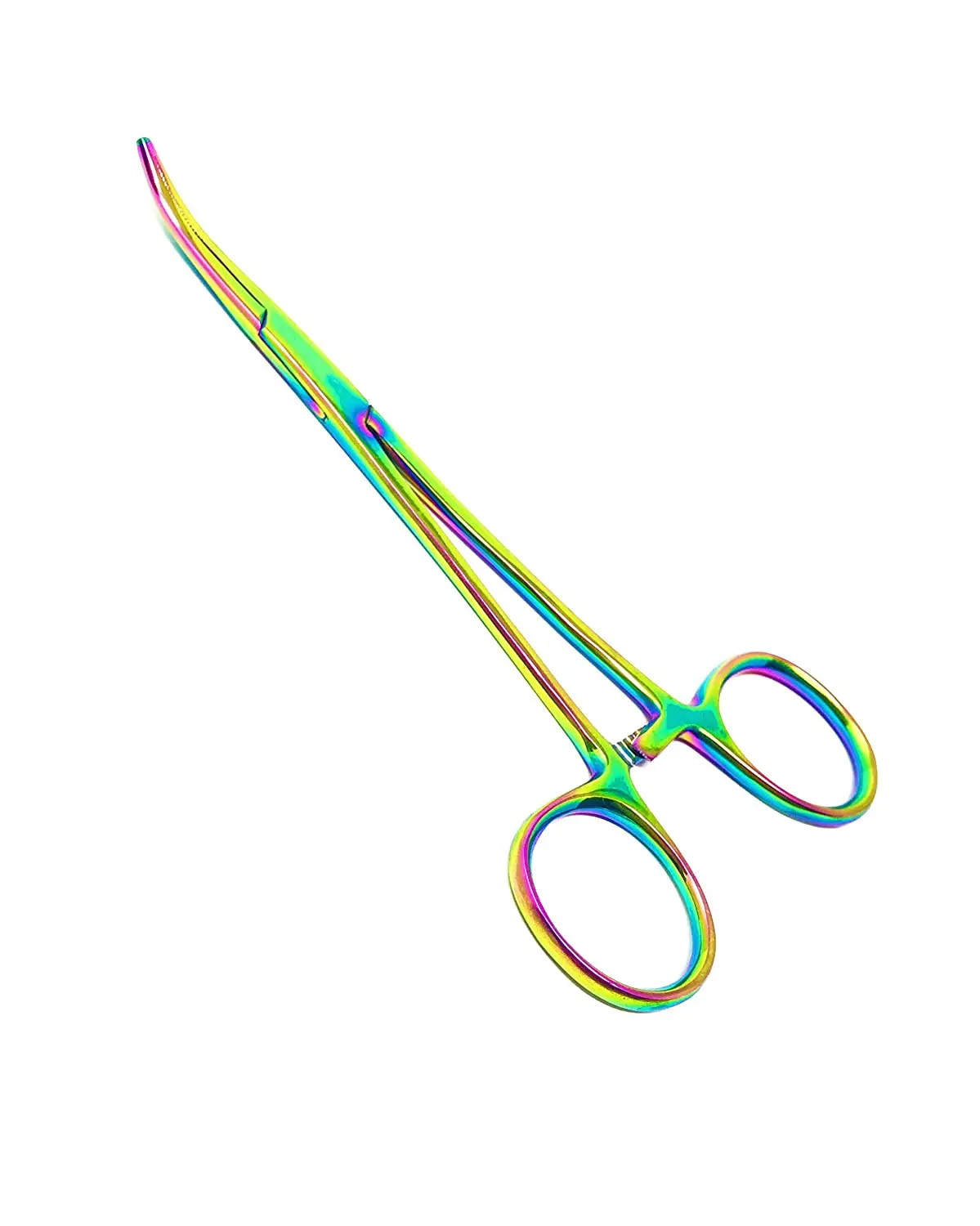 Щипцы Kelly Hemostat 5,5 дюйма, изогнутая немецкая нержавеющая сталь с многоцветным радужным плазменным титановым покрытием