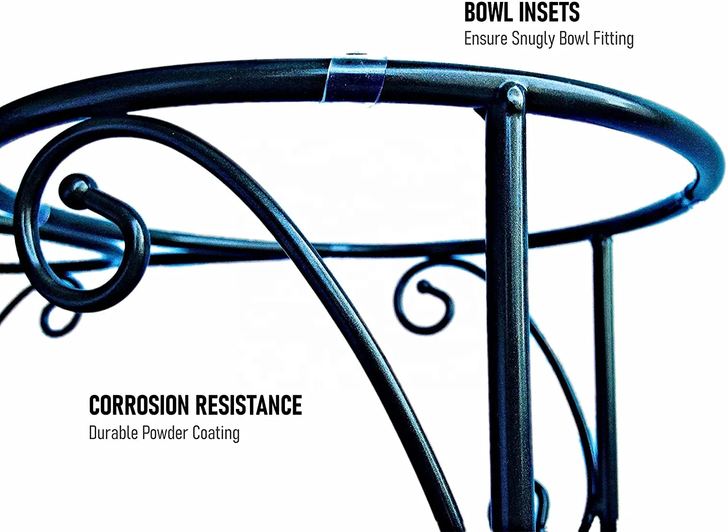 Black wire stand designer stainless steel  pet food and water bowl for puppies and cats in Customized Size and Color