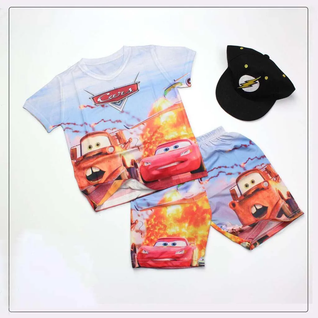  Высококачественные комплекты одежды для мальчиков из полиэстера с 3D рисунком и анимационными героями мультфильмов