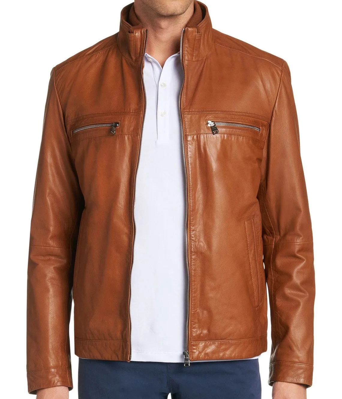 
Italian handmade Men soft genuine lambskin leather jacket color tan 