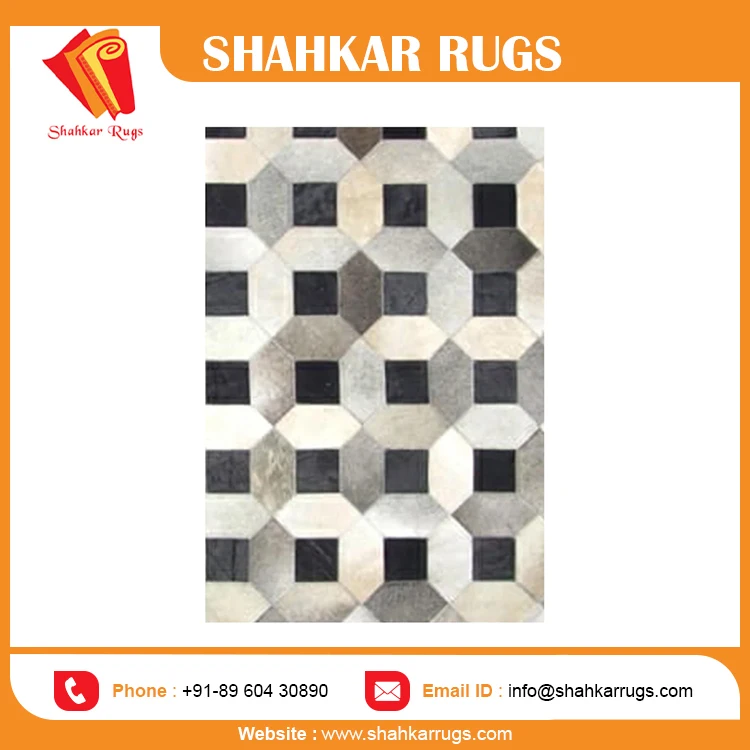 New Arrival Black Natural Hair on Leather Hide Rugs Handmade Viscose Silk Rug Floor At Low Price