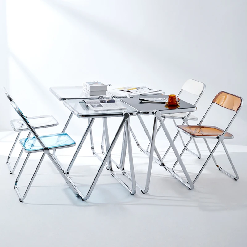 
Transparen Glass Plastic Dining Table and chairs Sets for Coffee Room Furniture with metal frame 