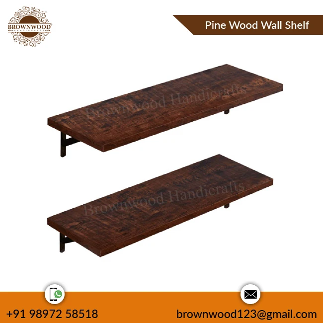 Hot Selling Antique Burnt Color Pine Wood Wall Shelf with Metal Stand: Affordable Wall Decoration From Indian Manufacturer