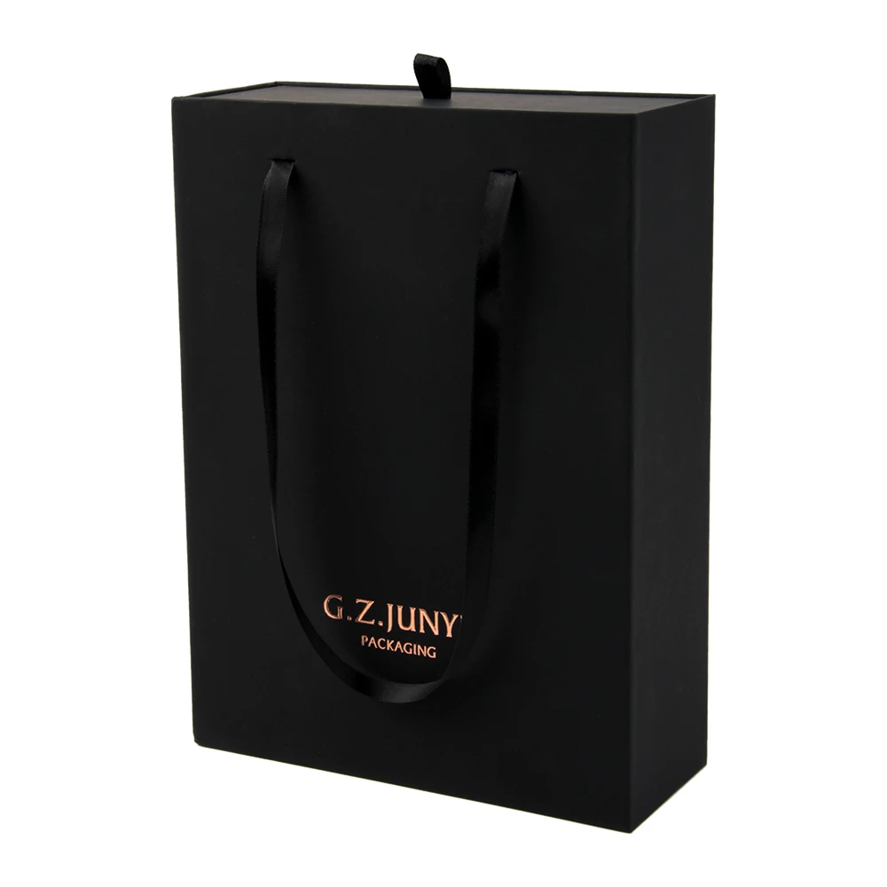 good price luxury sliding drawer box cardboard custom logo cardboard black sliding drawer gift box with handle