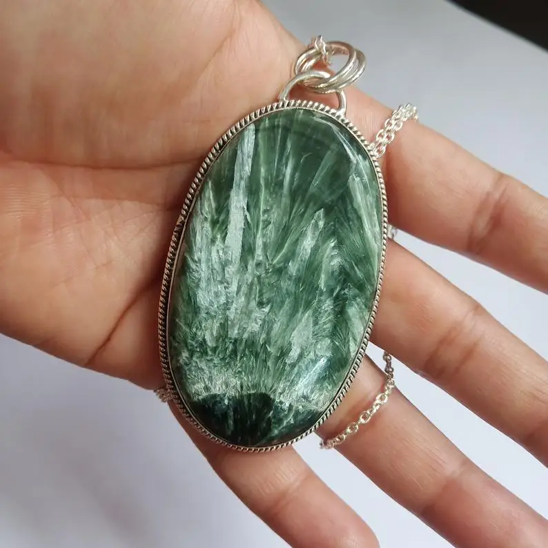 green seraphinite  pendants 925sterling silver handmade rings  silver jewelry wholesale jewelry