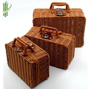 Hot Selling Vintage Rattan Suitcase Unisex Handbag Storage Box Open Closure Cross-Shape Leather PU Lining Composite Bag Style
