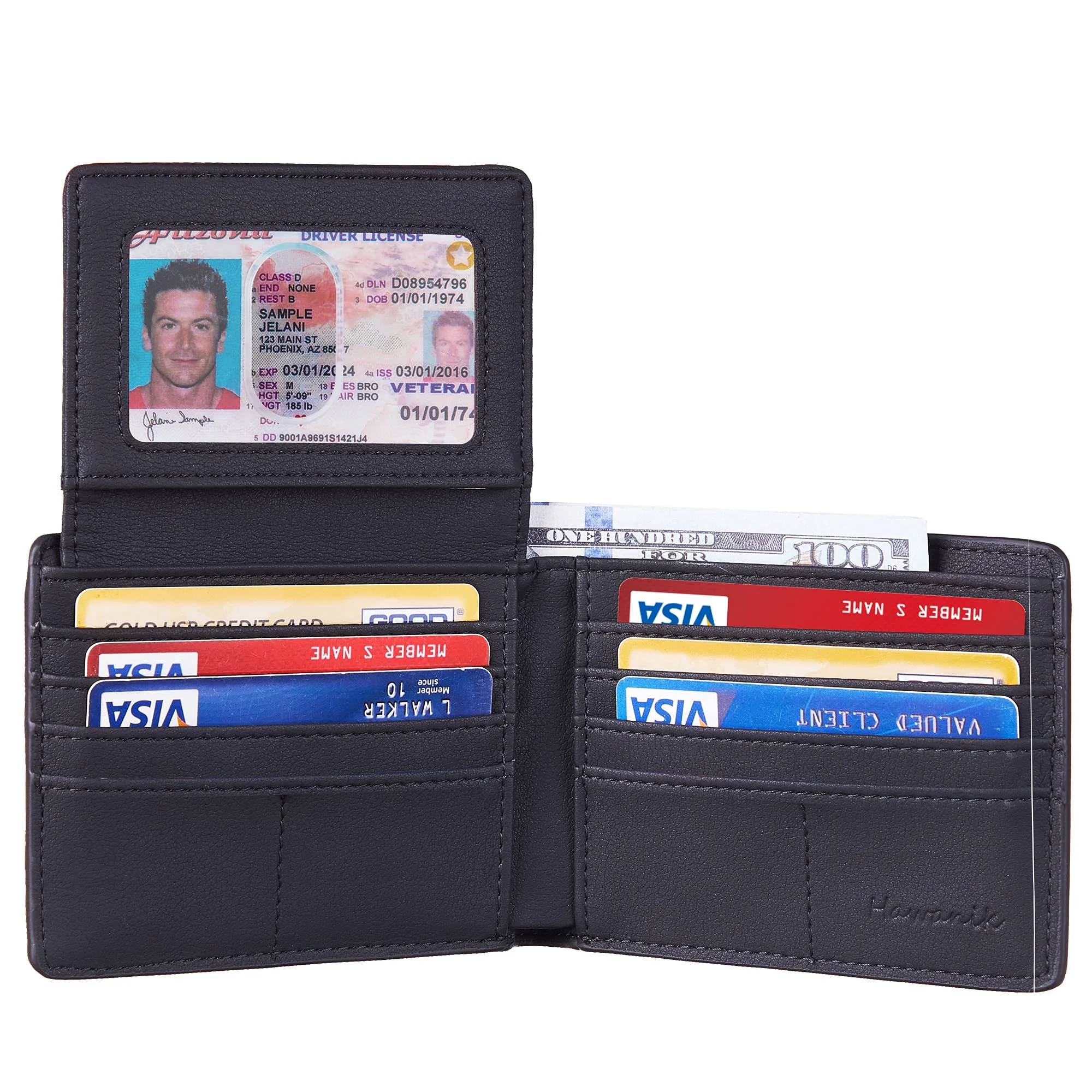 Air Tag Wallet Holder, Large Bifold Mens Wallet for AirTag RFID Blocking with 2 ID Windows and Integrated Holder for AirTag