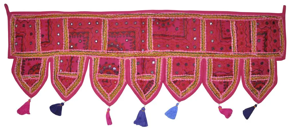 Indian Embroidered Door Hanging Mirror Work Toran Window Valance Topper Handmade Cotton Vintage Window door hanging wholesale