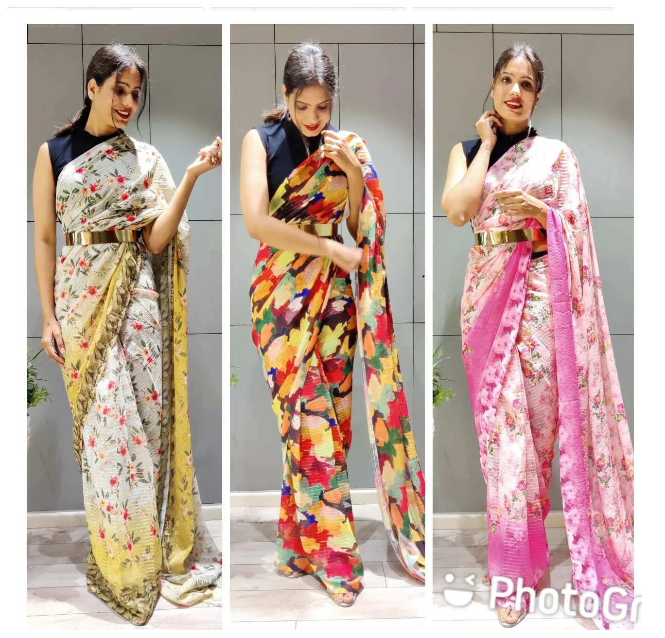 New 1 Min Ready To Wear Saree Collection With in 3 Colours  and fancy belt Premium Georgette With Beautiful Print and sequnce  w