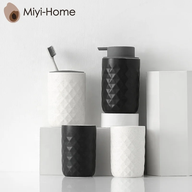 Classics black white 4-Piece Bath and Vanity Luxury Bathroom Essentials Accessory Set with Toothbrush Holder