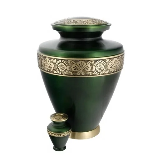 Beautiful Design Green Engraved Tasty Memorial Metal Brass/Aluminum Adults Human Funeral Ashes Cremation urns