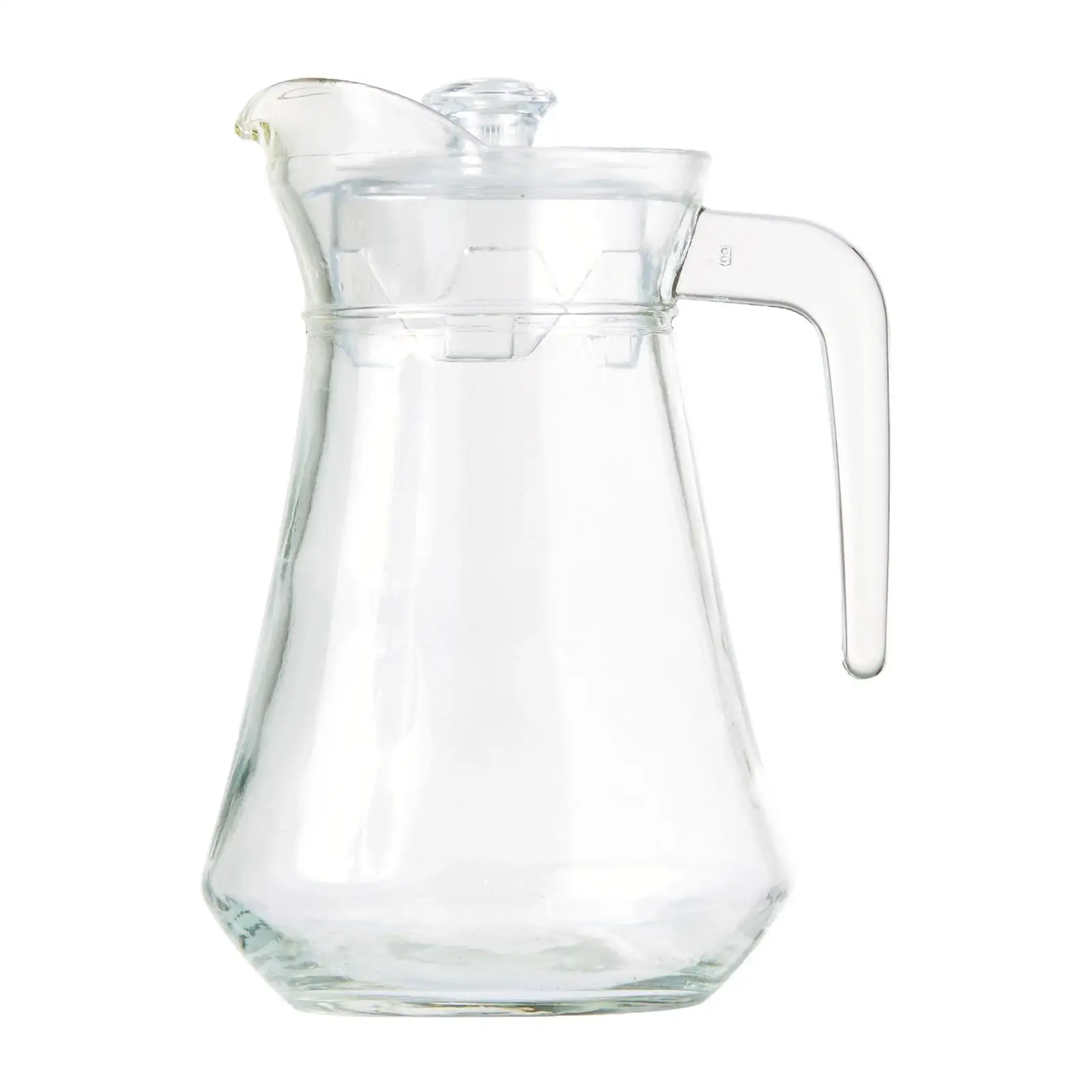 Top Quality Vesta 1.3L Arc Clear Glass Jug with Plastic Cover for Cold and Warm Liquids Diameter 13.5 H21.5cm