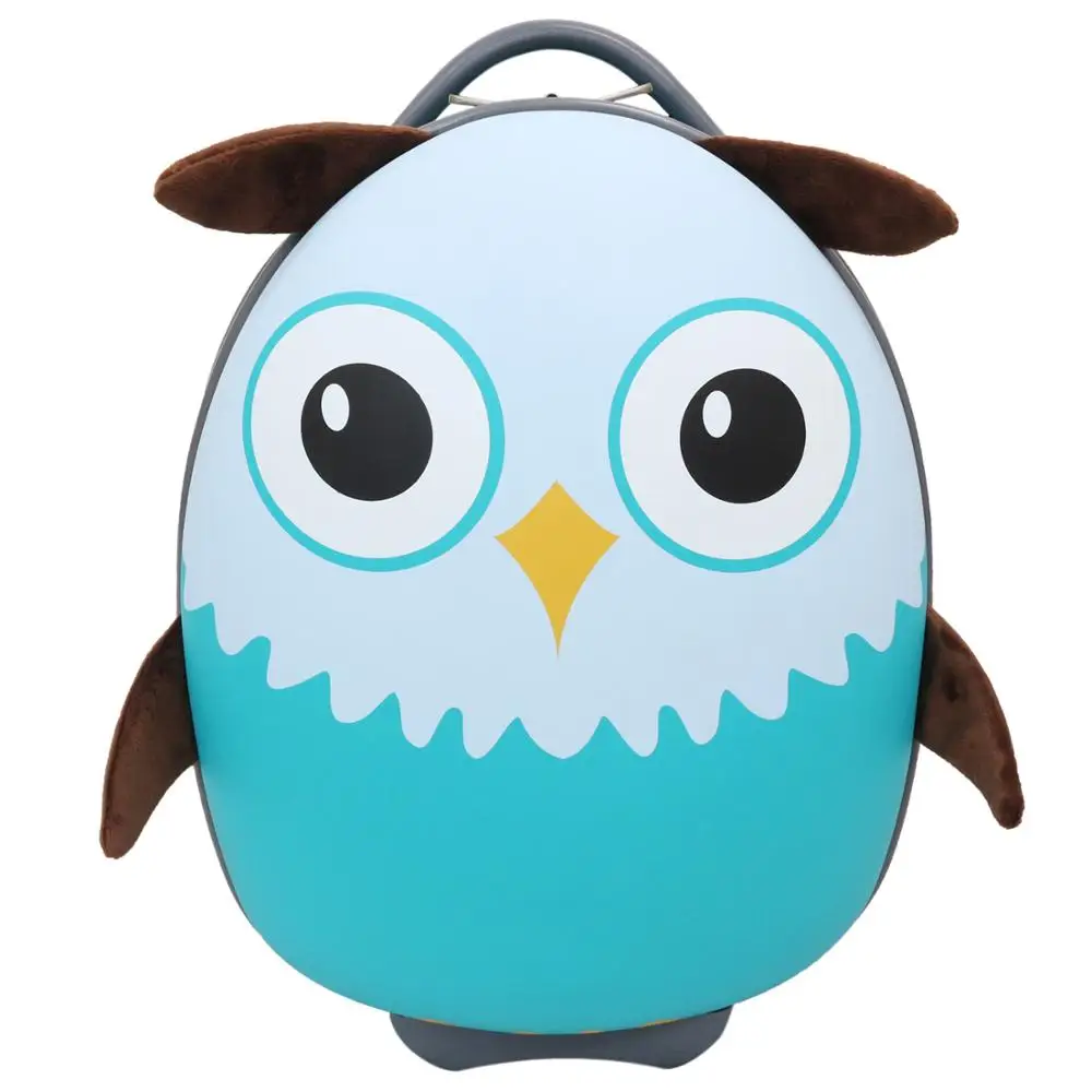 Cute Kids Blue Owl Cartoon Animal Trolley Luggage Bag Carry On Suitcase with Wheels for International Travel