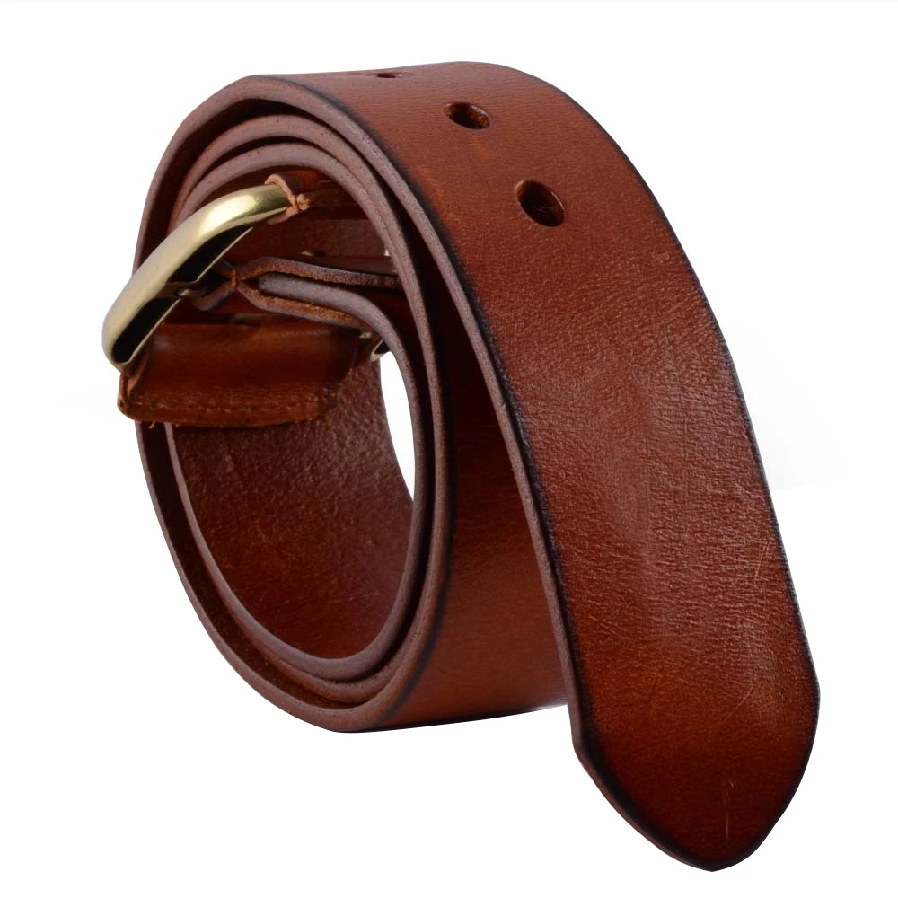 Professional manufacture genuine leather gentleman vintage belt custom good quality metal belt with pin buckle