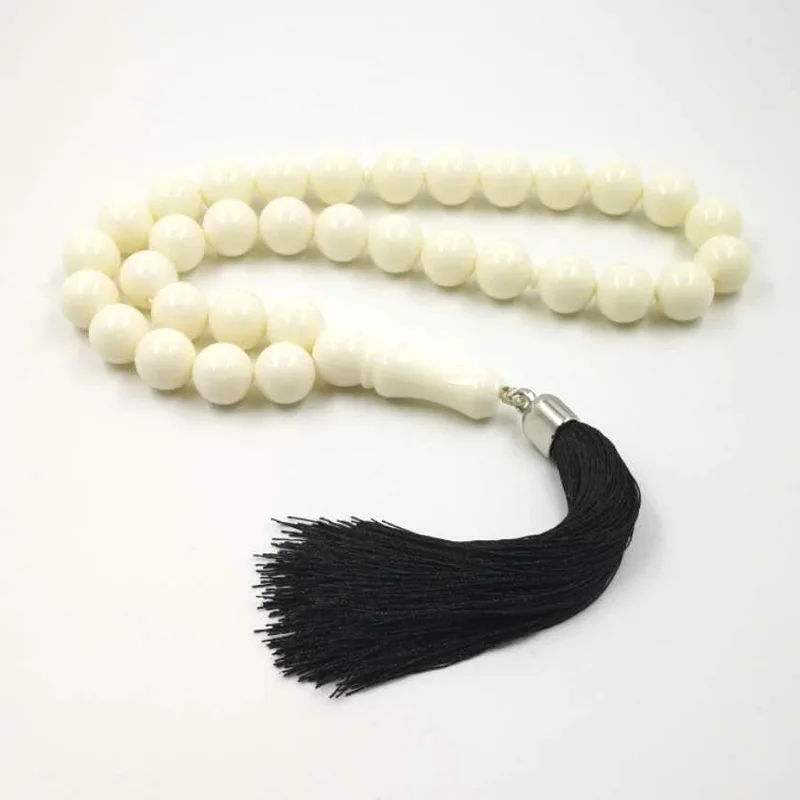 
Copy ivory Resin Tasbih Big Size Misbaha 33Beads white muslim rosary brown tassel prayer beads Islamic bracelet Eid gift 