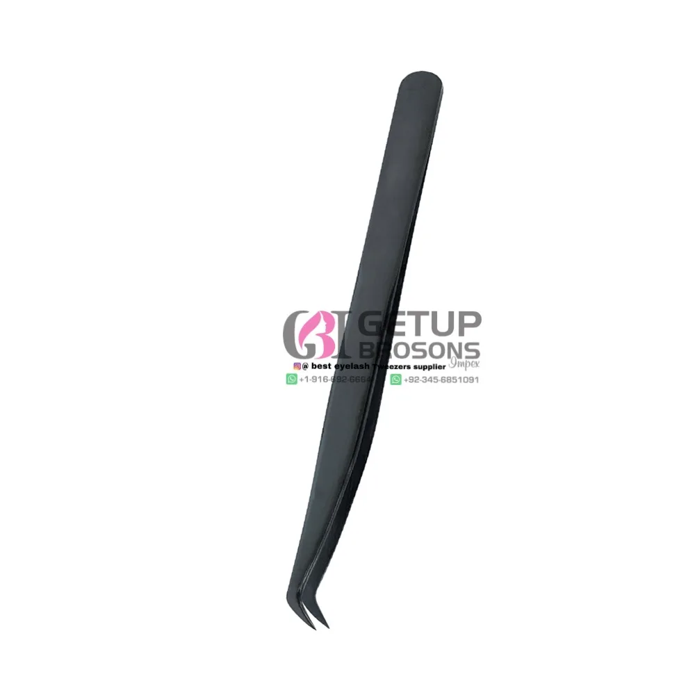 Best Quality Russian Volume Black Plasma Stainless Steel Eyelash Extension Tweezers With Own Your Custom Logo Beauty Instruments