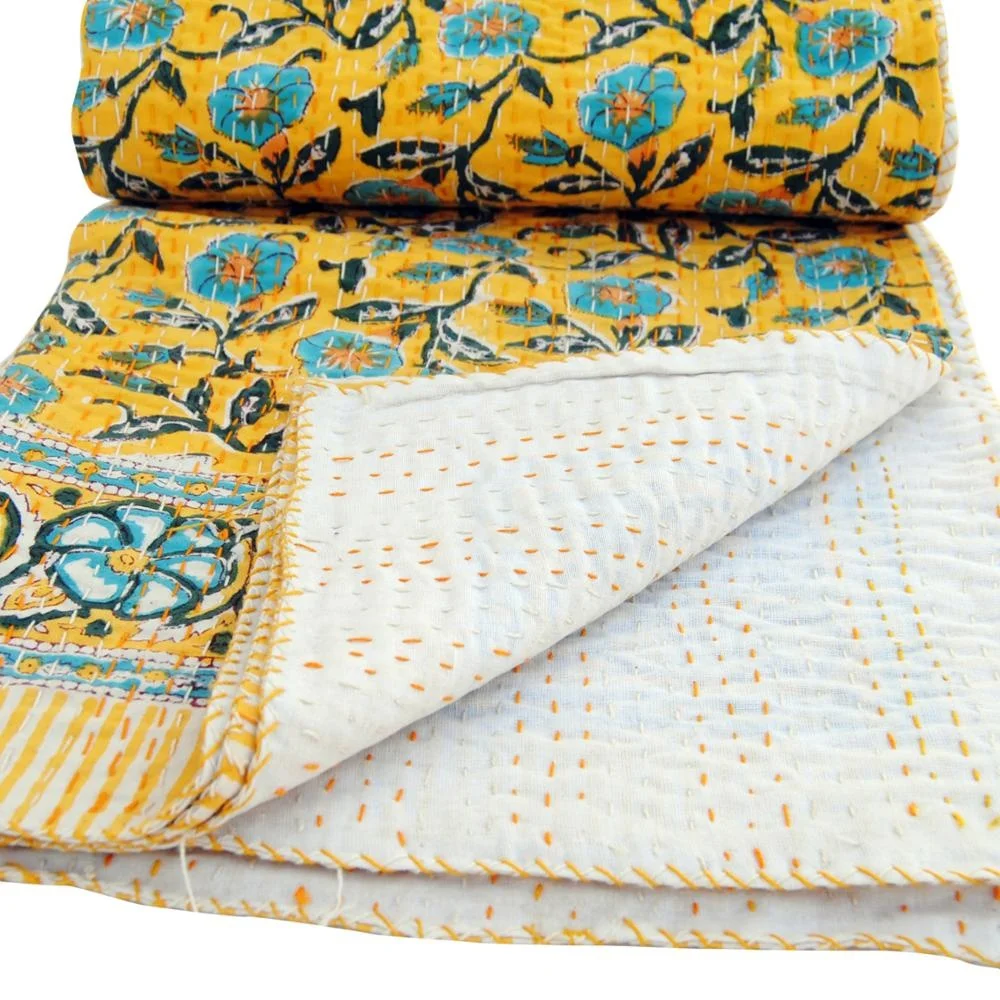 Indian High Quality Floral Printed Quilt Vintage cotton Kantha Quilts Home Decor Gudari Wholesale