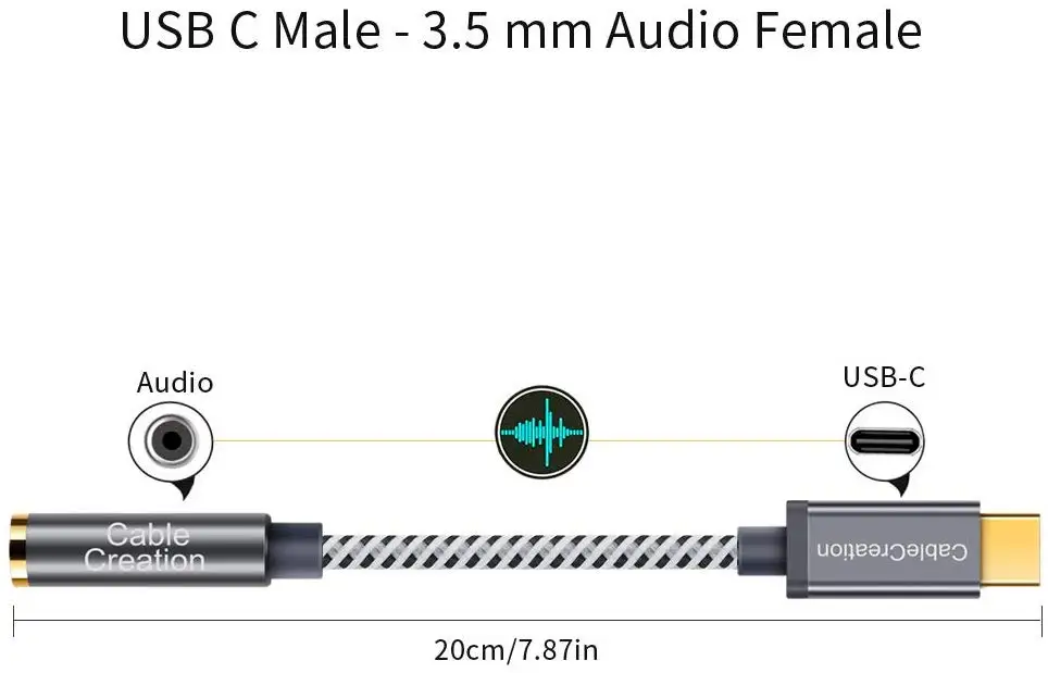 CableCreation USB TYPE C to 3.5mm Headphone Audio cable Adapter Realtek DAC Chipset USB C to 3.5mm Adapter