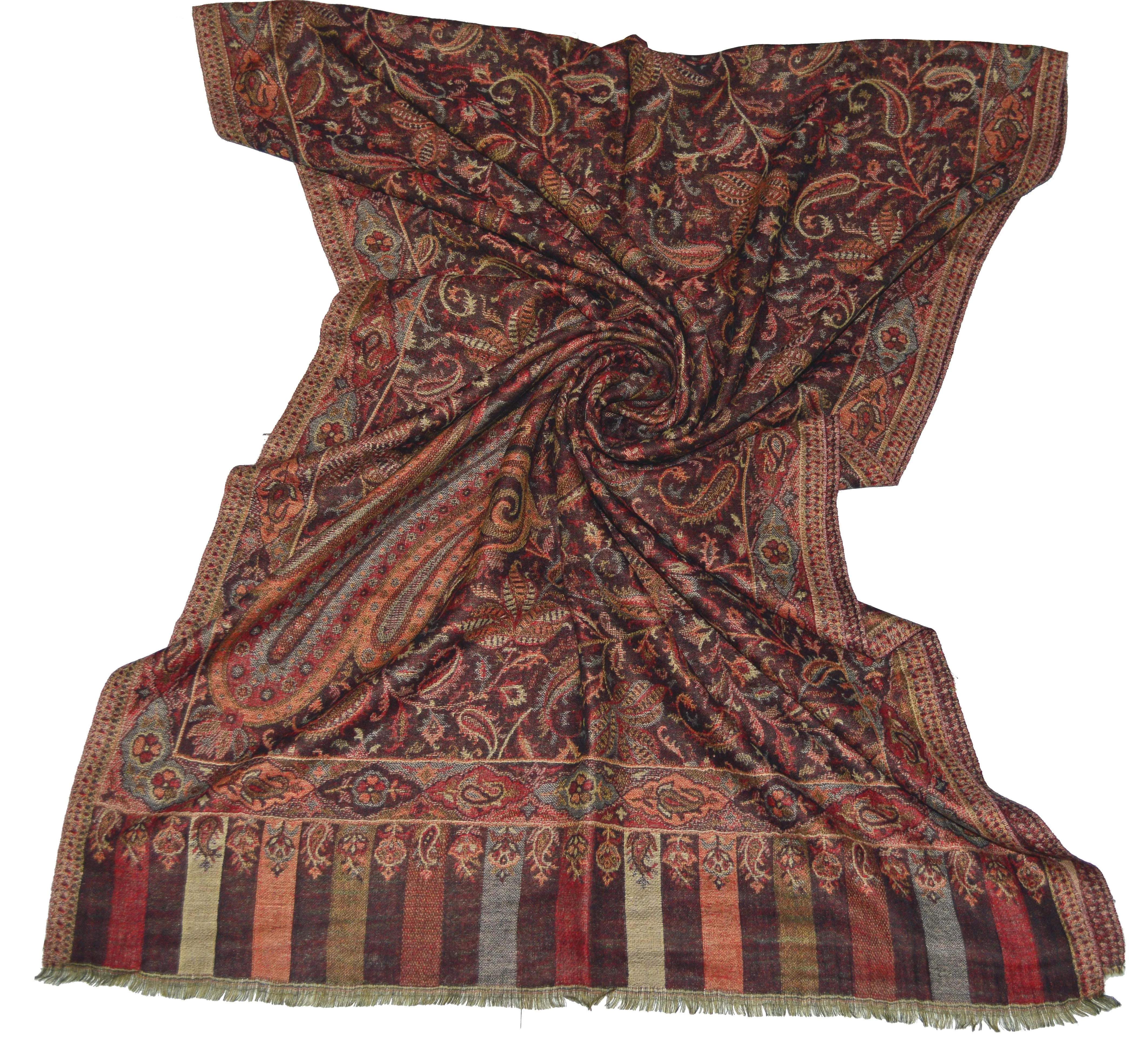 India Cashmere Shawl Autumn Women Long shawl scarf size 70x200 Cms Multi Colour Antique Reversible Designs Jacquard woven