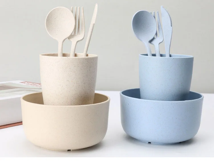 28 шт. Bpa бесплатно пластиковые столовые приборы высокого качества с суповую тарелку, производство Китай комплект волокно чаша пшеничной соломы столовые сервизы