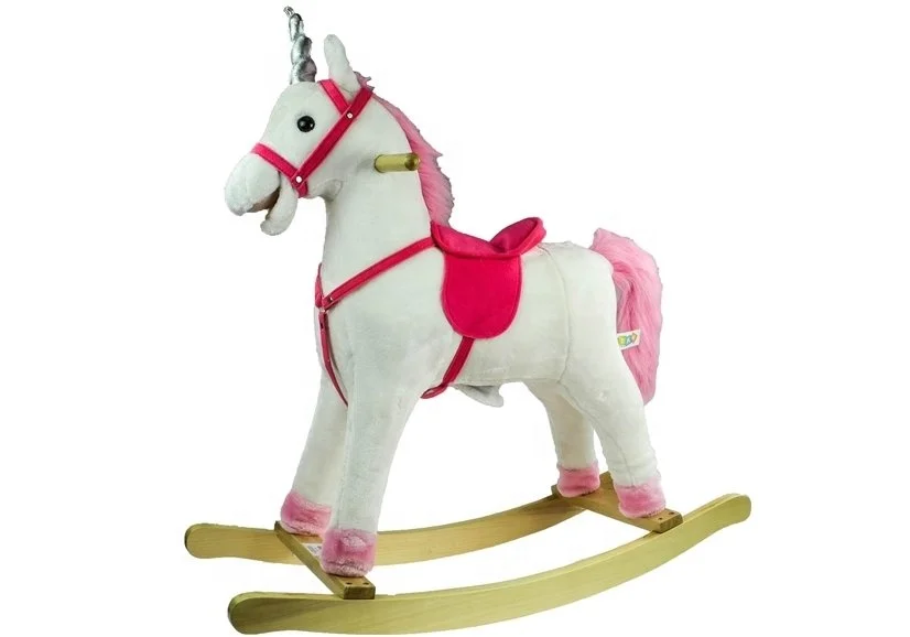 ICTI audit New fashion white color plush rocking horse FL090-uni2, ride on horse for baby