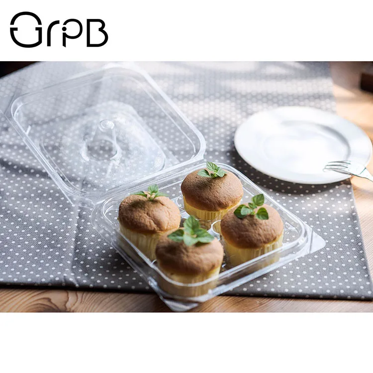 4 Cell Square Disposable Plastic Muffin container Cupcake box