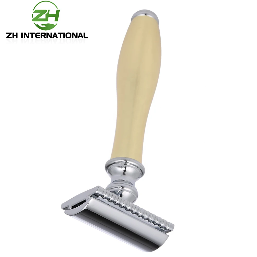Stainless Steel Double Edge Razor With Gold Colored Metal handle