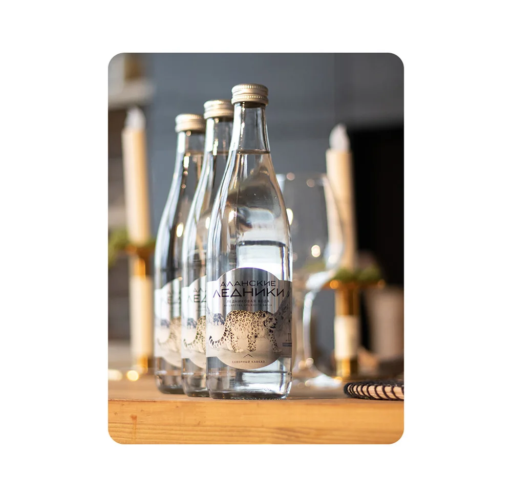 
Pure spring still water, 500ml glass bottles 