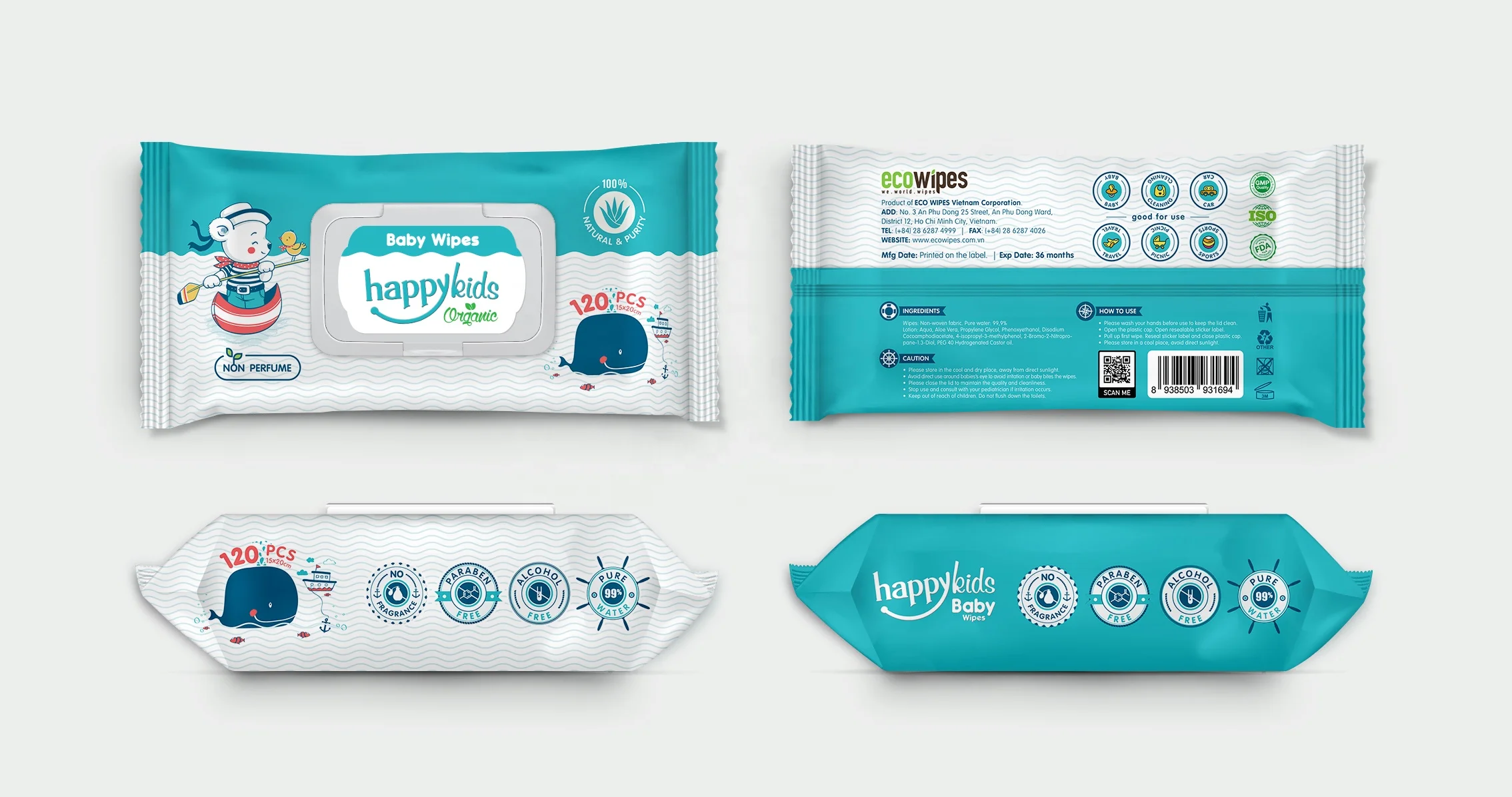 HAPPYKIDS 120-Count Baby Wipes Sensitive Wet Wipes for Antiseptic Use Wholesale Suppliers