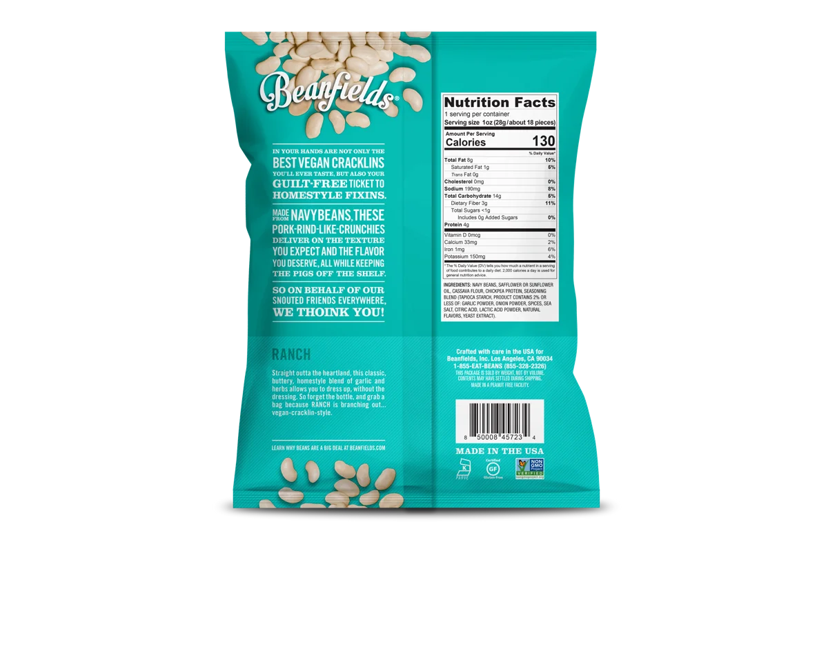 
Meat Crisps Beanfields Ranch Vegan Grain Free Cracklins 1.5oz Case Made In USA 