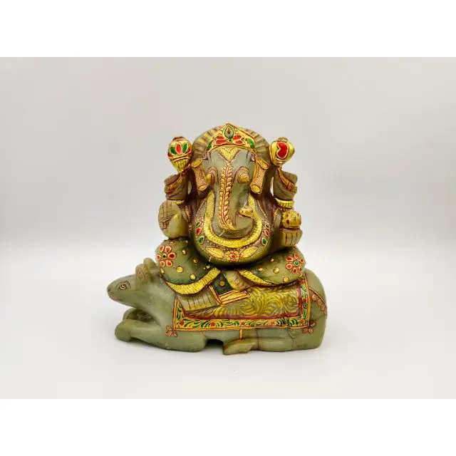 Green Aventurine Mouse Painting Ganesh Lord Ganesha Vinayaka Ganapati Statue carving labradorite stone