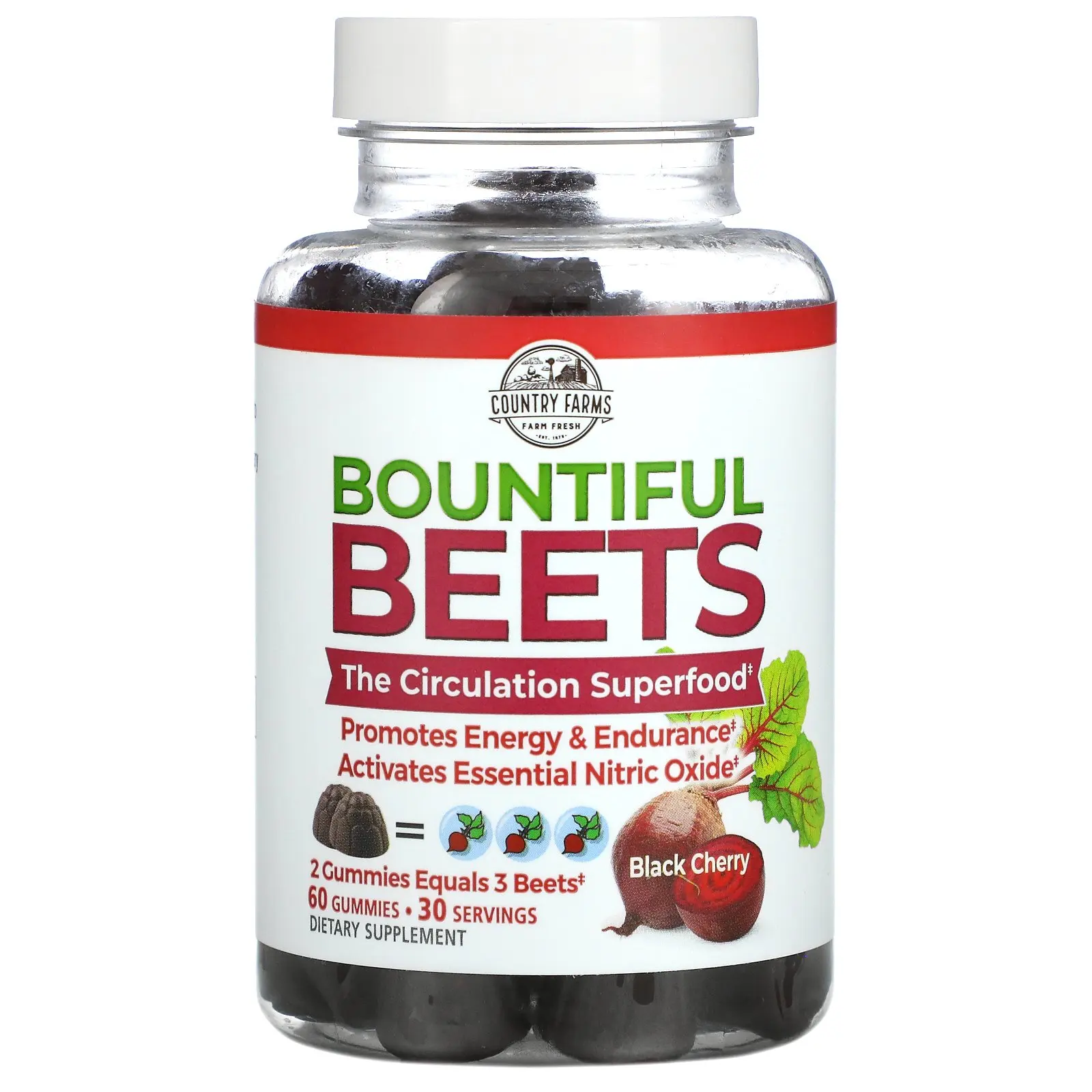 Circulation Superfood Gummies Promotes Energy and Endurance with Natural Beets Black Cherry Flavor 60 Gummy Bears