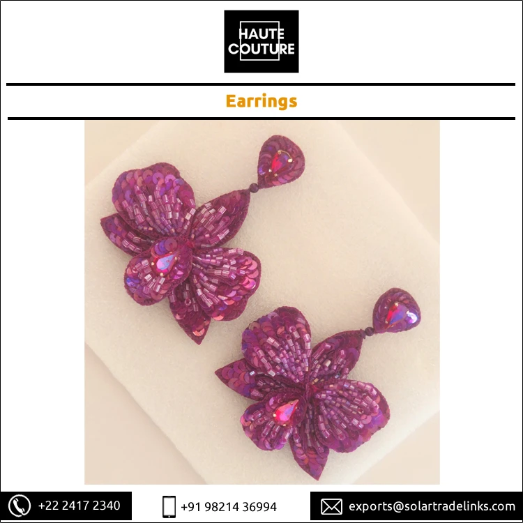 Элегантные Дизайнерские вырезанные Блестки из бисера Дана праздничная одежда ручной работы женская для девочек орхидеи фиолетовые серьги