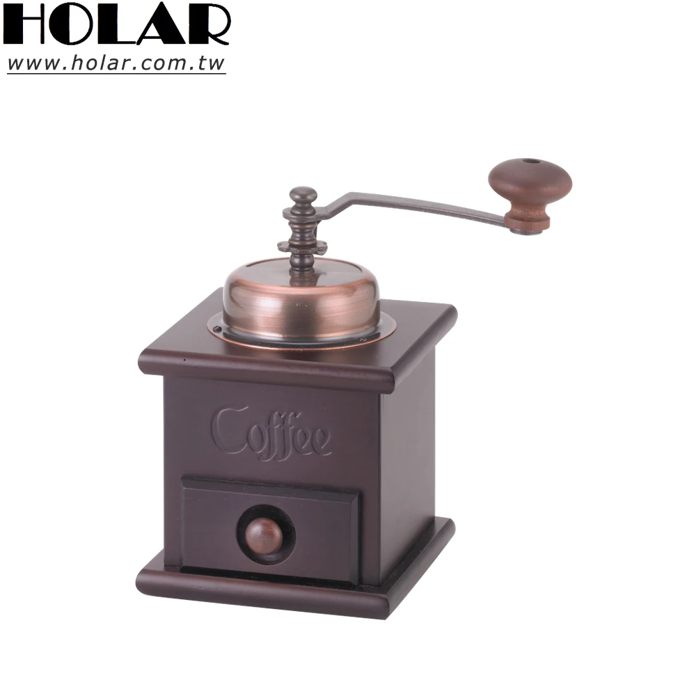 [Holar] Taiwan Made Antique Brown Manual Coffee Mill with Rubber Wood & Cast Iron